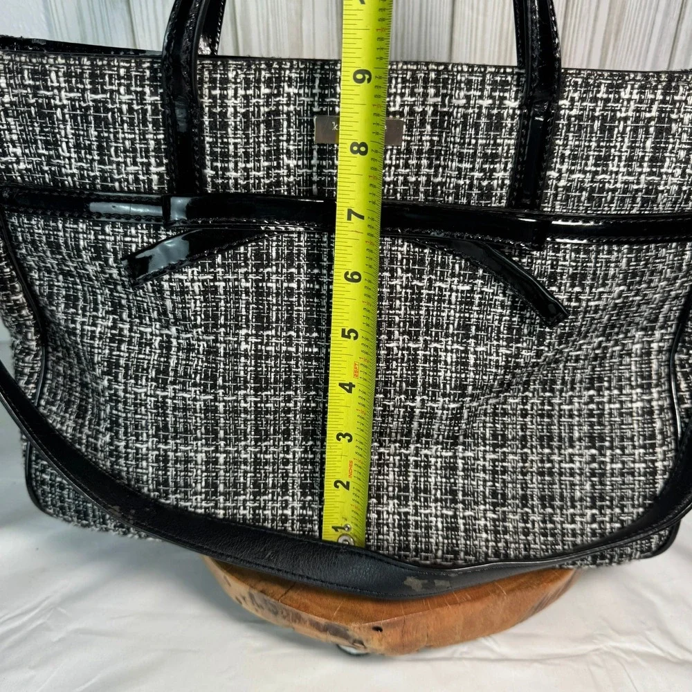 Kate Spade New York Black White Tweed Patent Bow Satchel Shoulder Bag PXRU3909